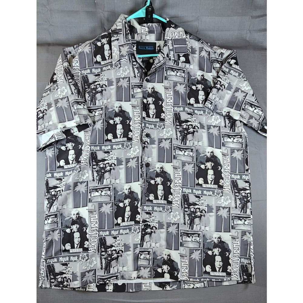 Ralph Marlin The Three Stooges Shirt Mens XXL Gray Black Novelty Button Down